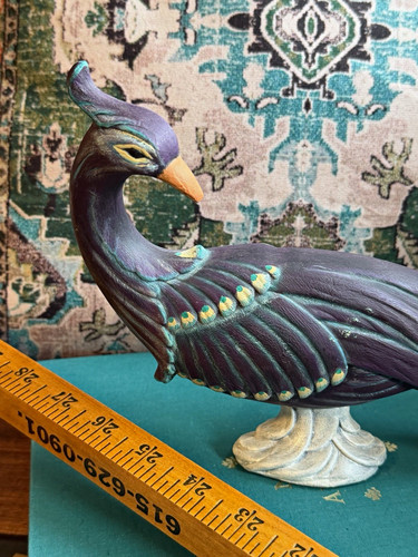 Hand painted ceramic peacock - hand,